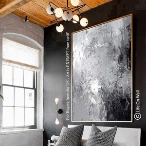 Original Abstract Textured Painting Gray Black White | Hand Painted Palette Knife Art | Framed Abstract Canvas Painting for Modern Decor