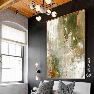 Original Textured Abstract Art White Green Brown Beige | Hand-Painted Palette Knife Painting | Large Modern Wall Art | LifeOnWall