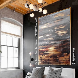 Textured Abstract Wall Art | Gold Leaf Gray Brown Black Abstract Painting | Hand-Painted Large Canvas Artwork for Home | LifeOnWall