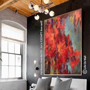 Hand Painted Original Abstract Painting Red Blue Ochre | Extra Large Canvas Wall Art | Modern Abstract Painting | Textured Framed Artwork