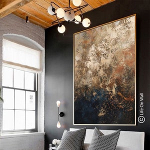 Beige Brown Blue Gray Abstract Painting | Hand-Painted Large Canvas Art | Textured Modern Wall Decor | Contemporary Home Artwork for Living