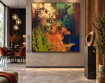 Original Green Gold Abstract Painting, Hand Painted Textured Canvas Wall Art, Luxury Living Decor