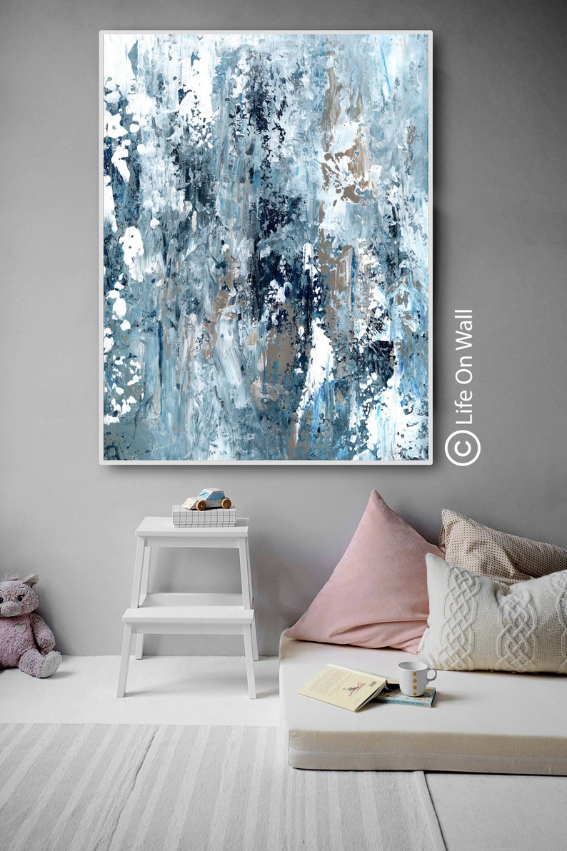Original Abstract Art Blue White Gray Hand Painted Abstract Etsy