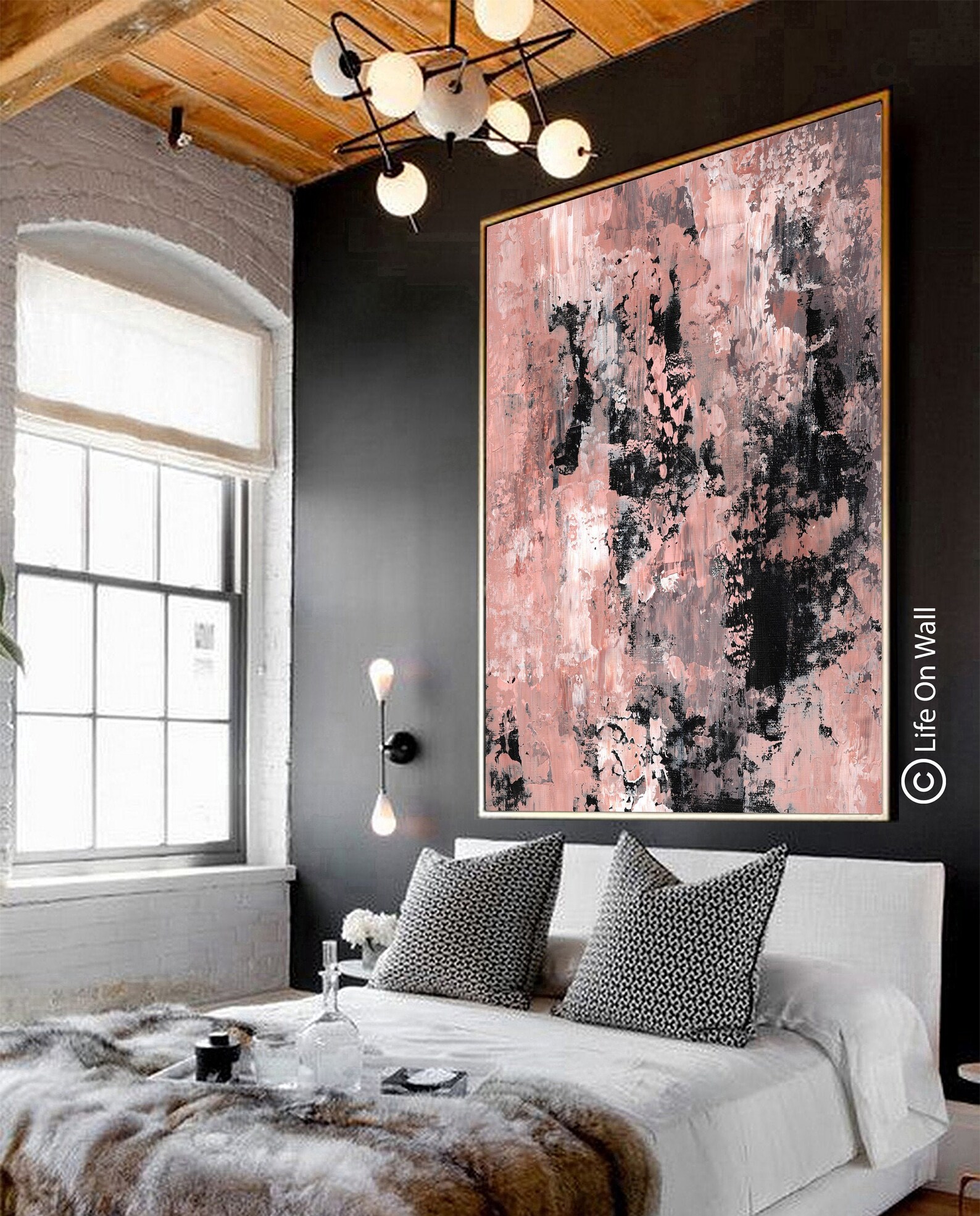 Abstract Painting Original peach gray white black Neutral Etsy