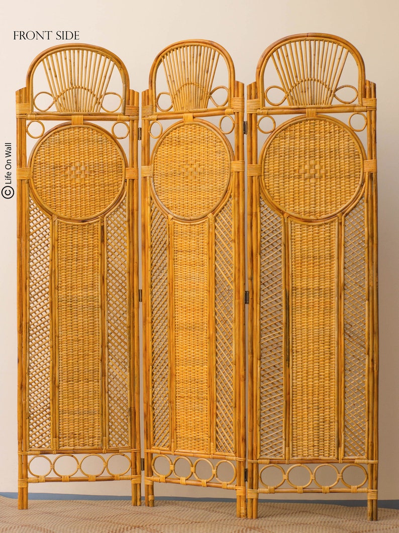 3 fold rattan room divider, Handcrafted Rattan Partition, Rattan cane screen, 3 panel Rattan cane room partition, Boho decor 