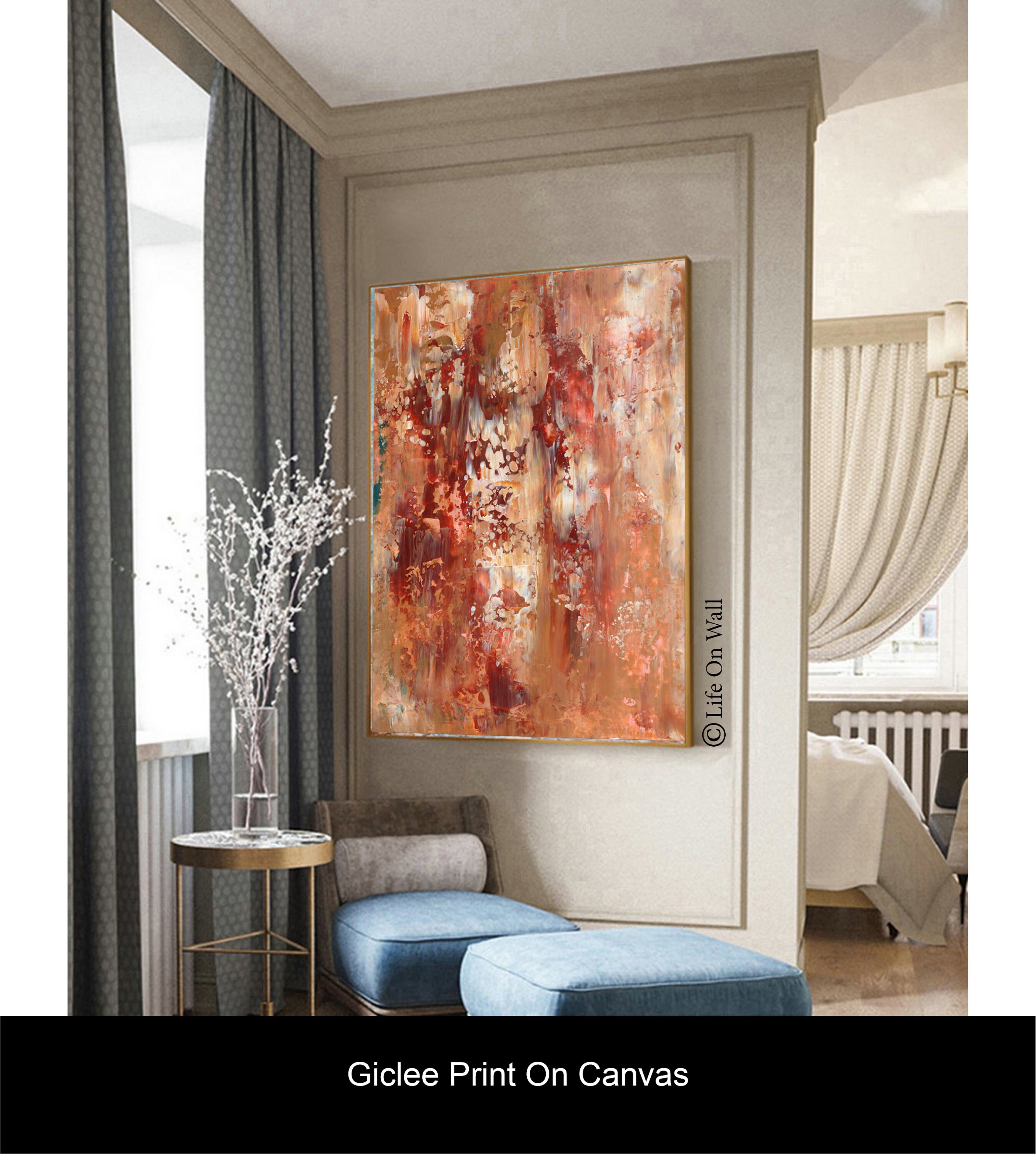 Living room decor Art Print on canvas Beige brown white Etsy