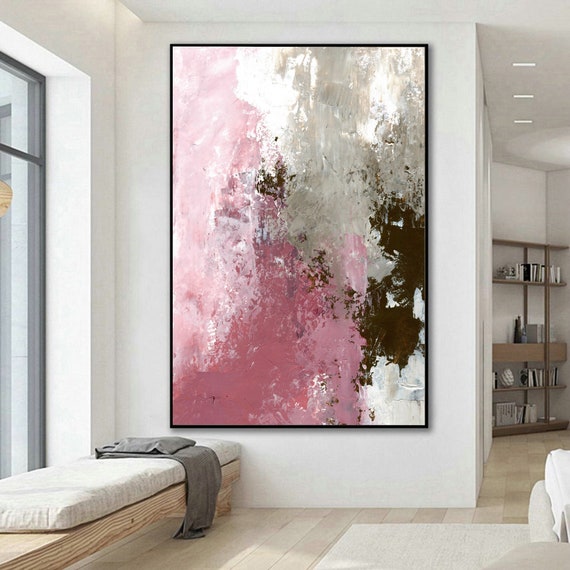 Modern Abstract Art Pink Gray White Brown, Extra Large Abstract on