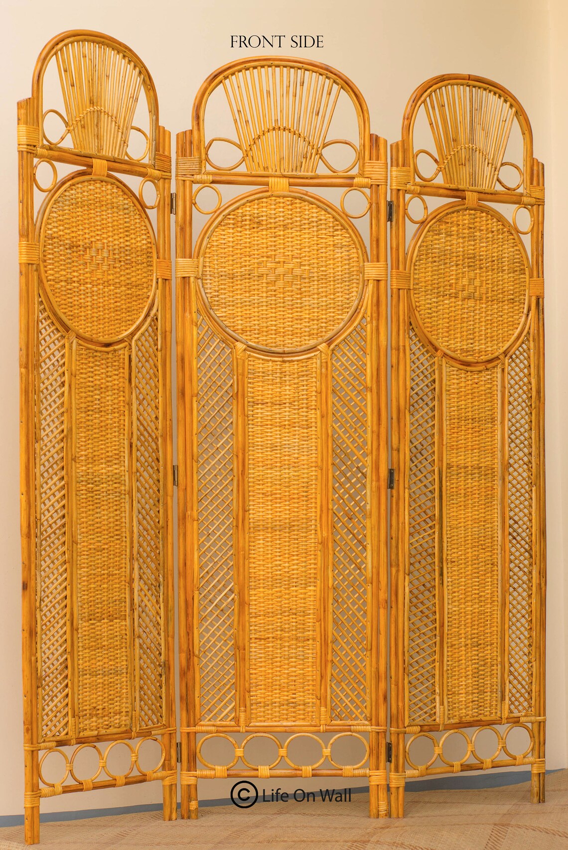 3 Fold Rattan Room Divider Handcrafted Rattan Partition Etsy