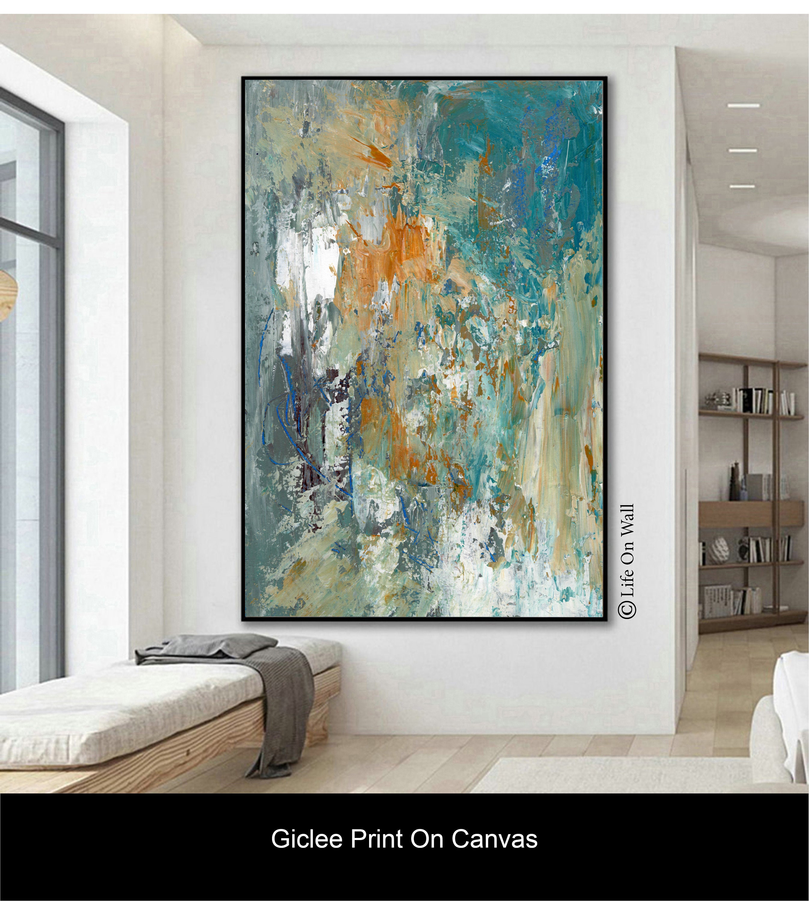 Abstract Art Print ochre blue gray white Neutral abstract Etsy