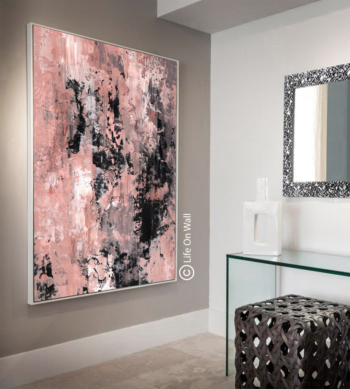 Abstract Painting Original peach gray white black Neutral Etsy