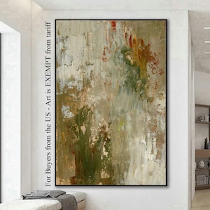 Large Framed Abstract Canvas Art Green Gray Beige Ochre Brown | Ready To Hang Wall Art For Home & Office | Abstract Canvas Art| LifeOnWall