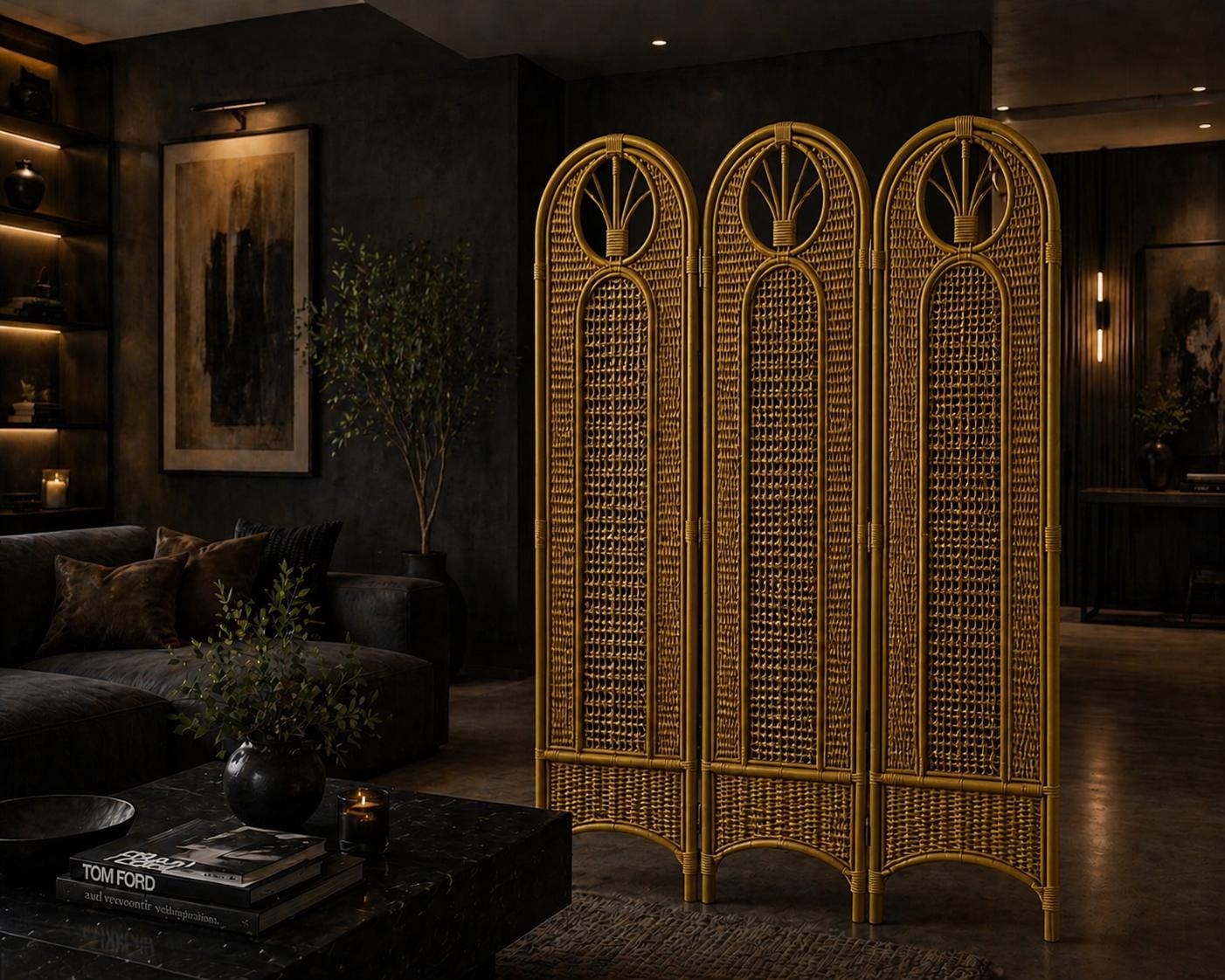 Modern Cane Partition | Designer Rattan Divider | Contemporary Interior ...