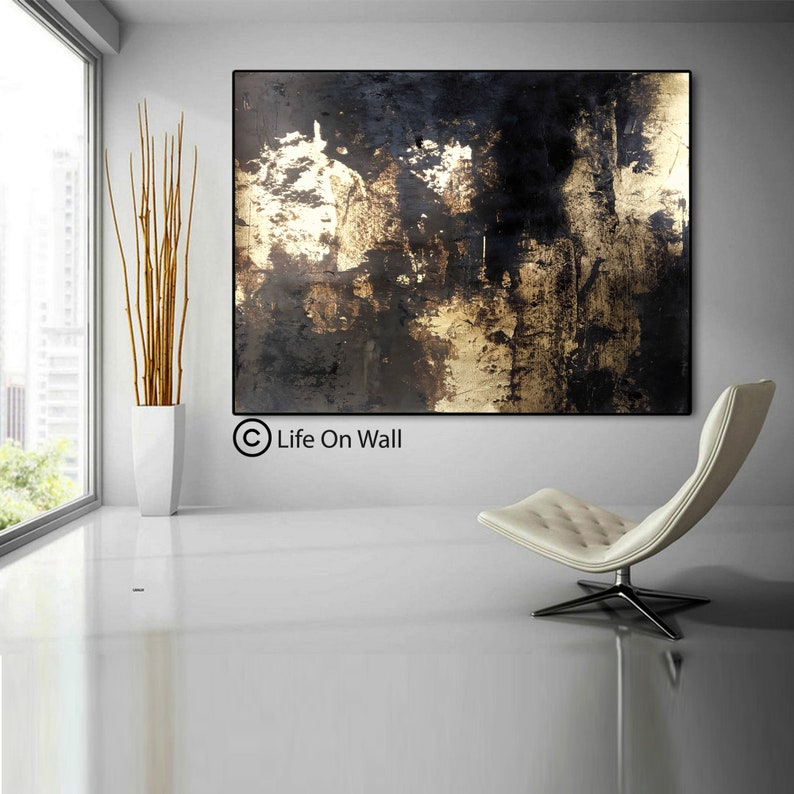 Gold Foil Original Abstract Art Gray Black Hand Painted Etsy