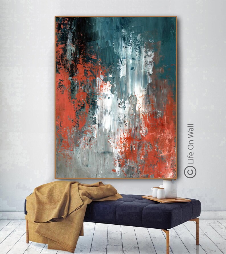 Abstract Original Art Blue Brown White Gray Hand Painted Etsy