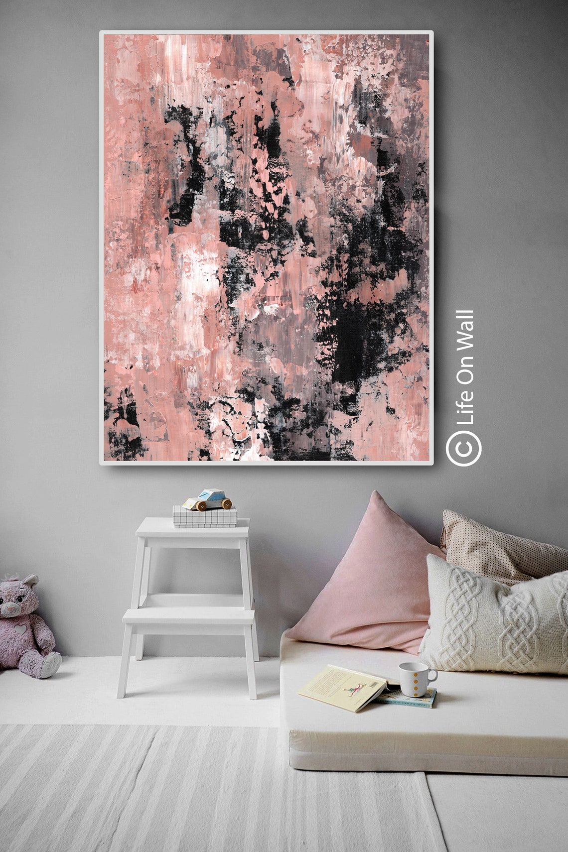 Abstract Painting Original peach gray white black Neutral Etsy