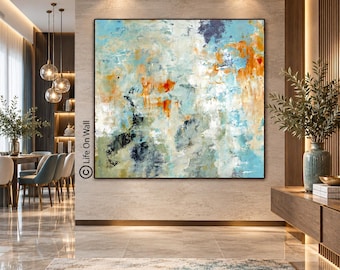 Original Sky Blue Abstract Painting, Hand Painted Textured Canvas, Modern Luxury Wall Art