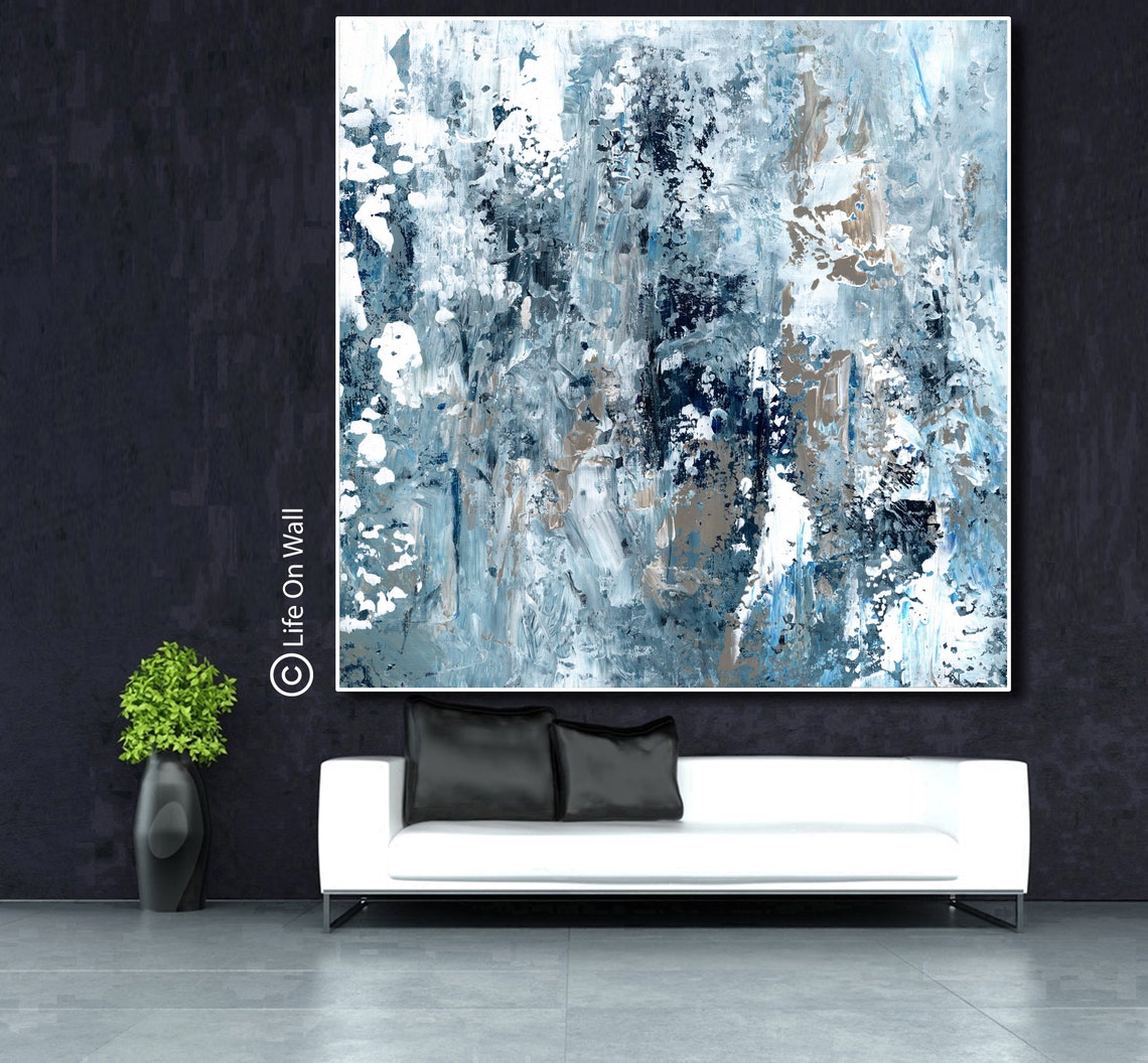 Original Abstract Art Blue White Gray Hand Painted Abstract Etsy