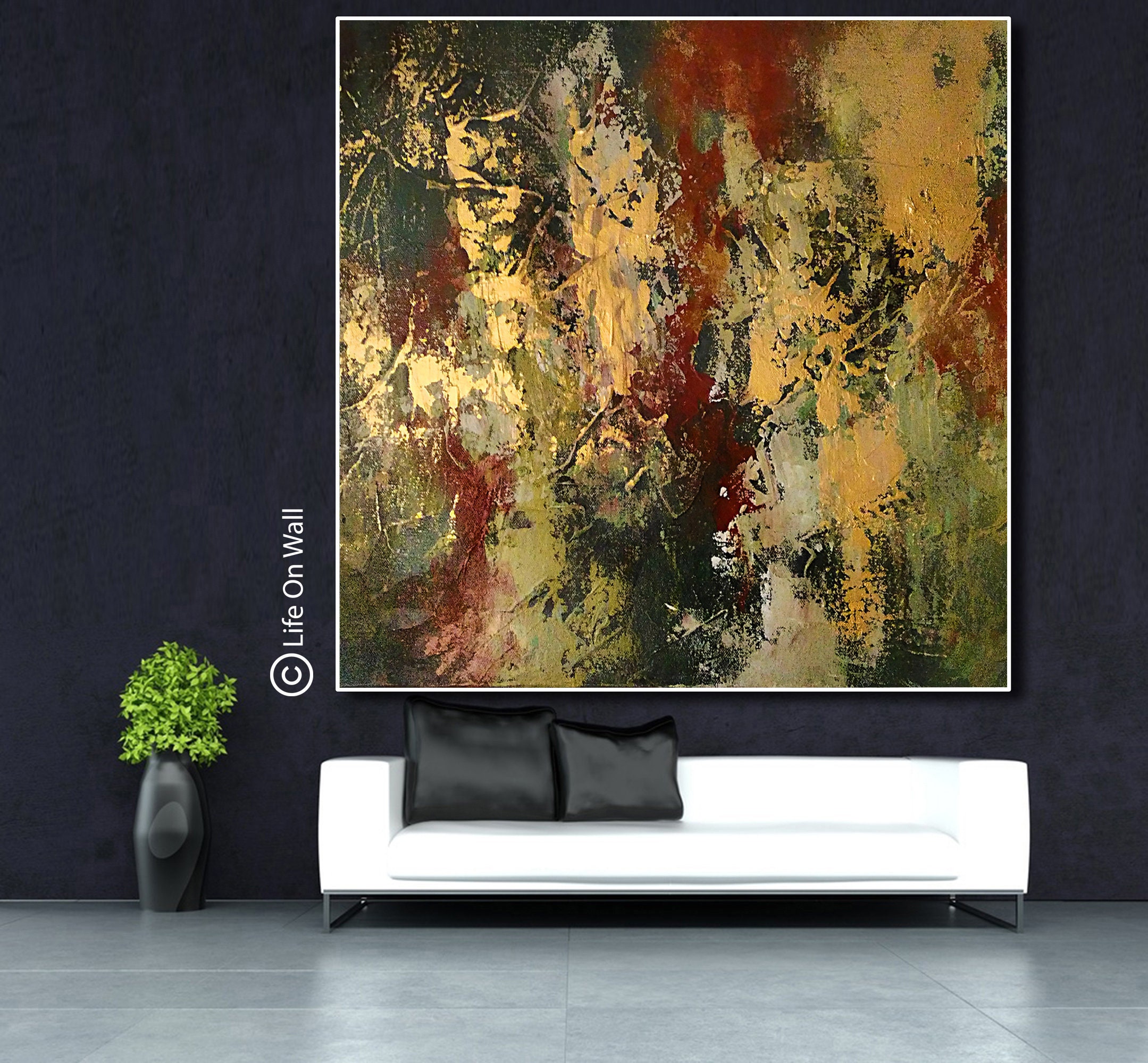 Abstract Art Original gold green brown Abstract art on Etsy