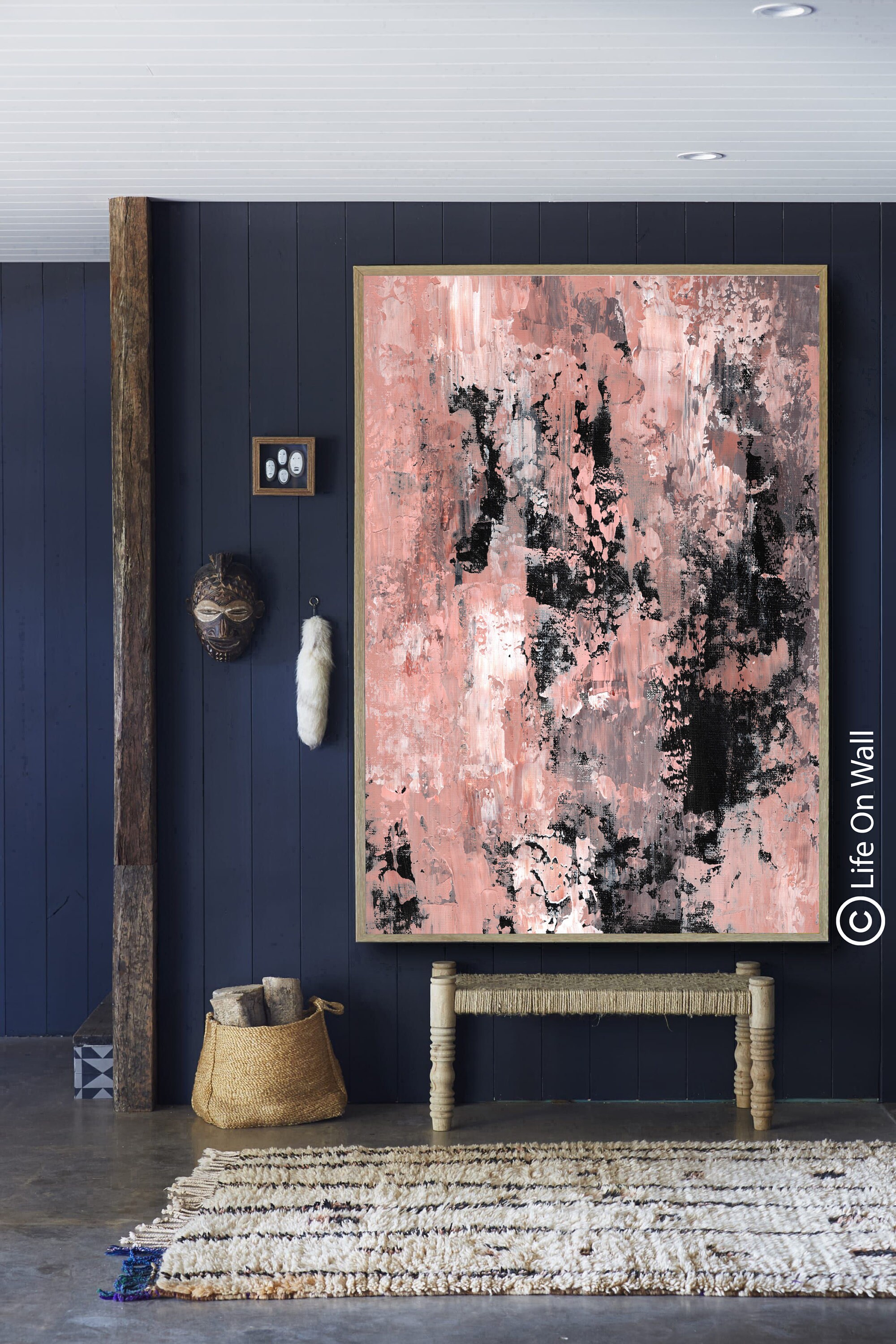 Abstract Painting Original peach gray white black Neutral Etsy