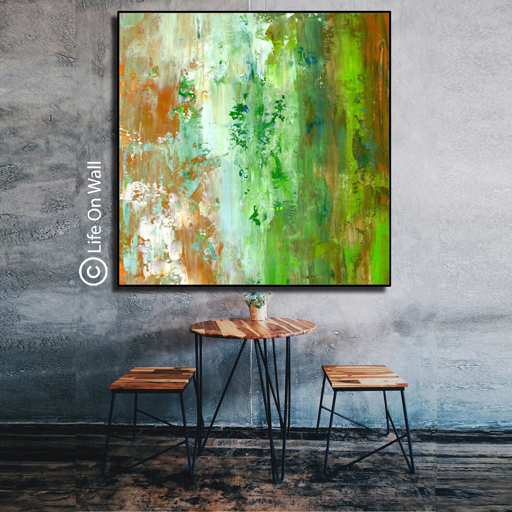 Original Abstract Painting green brown white hand painted Etsy