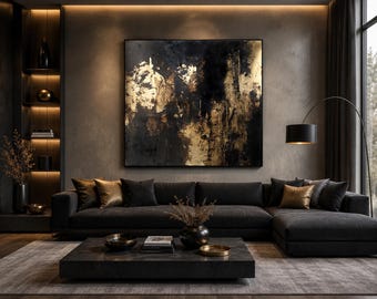 Original Black Brown Gold Abstract Painting | Large Textured Wall Art | Organic Modern Decor