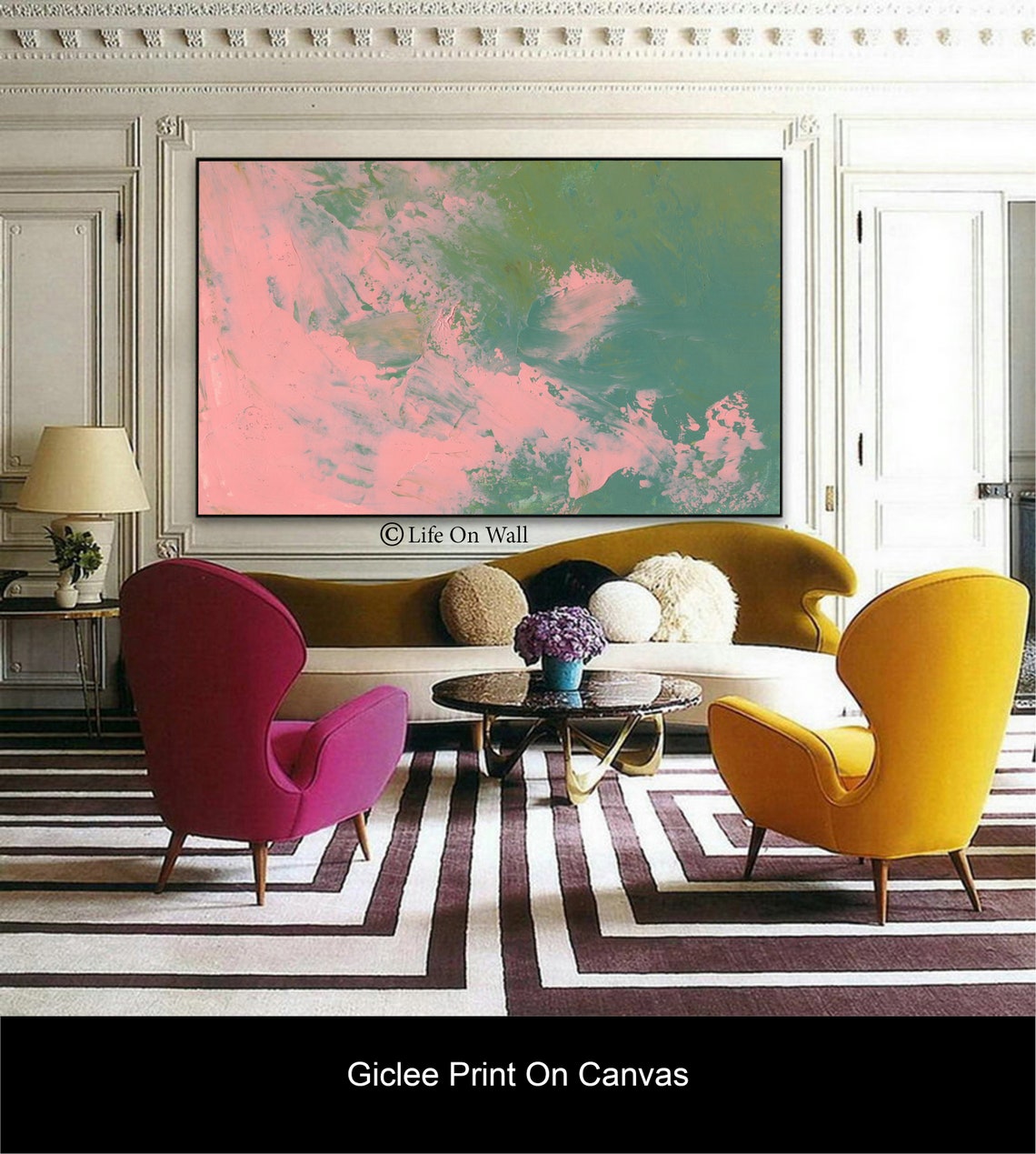 Pink green abstract wall art print Abstract canvas print Etsy