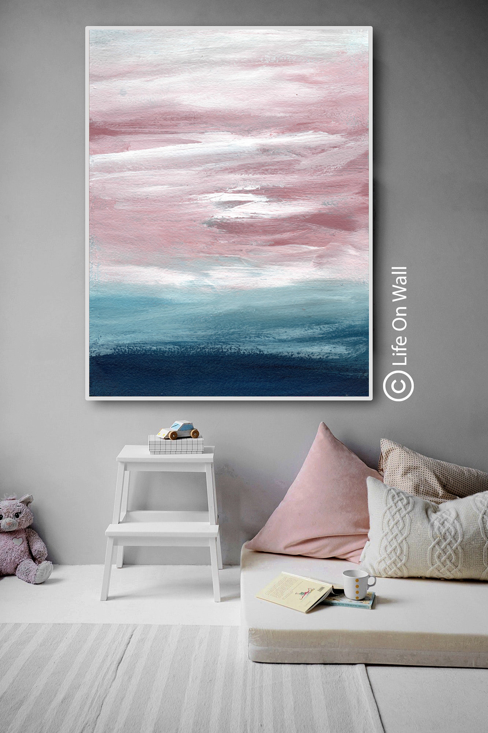 Original Abstract Painting blue pink white Extra Large Etsy