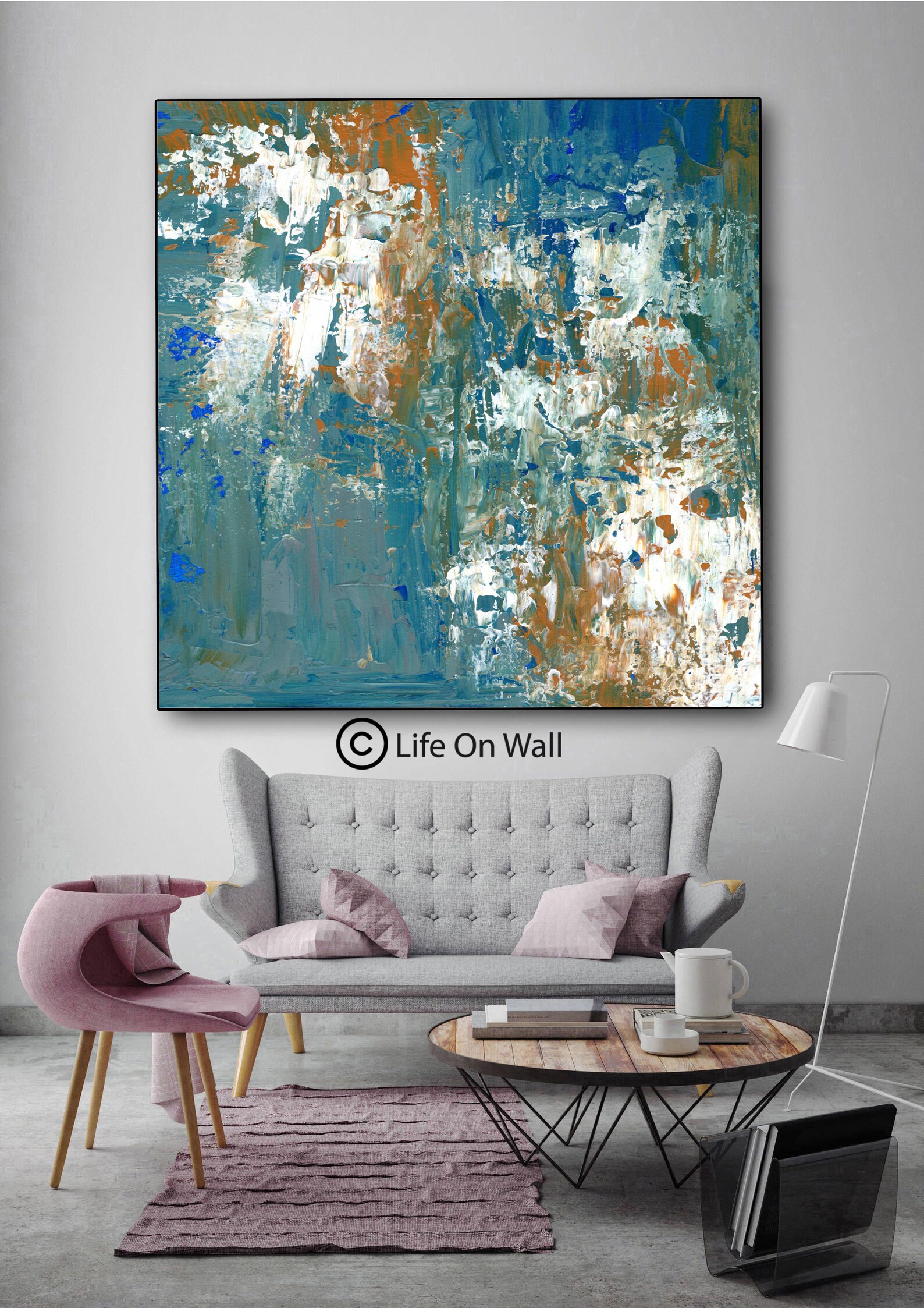 Abstract Original Art blue teal white ochre Neutral abstract Etsy