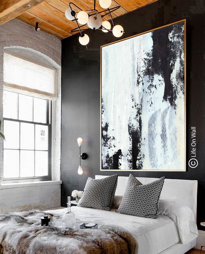 Bedroom abstract painting original sky blue white black Etsy