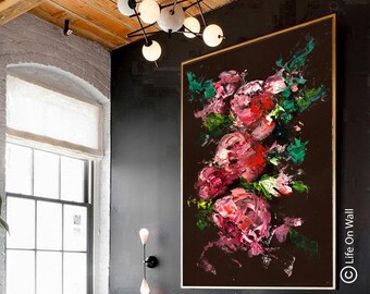 Original Textured Rose Canvas Art | 3D Impasto Painting | Palette Knife Floral Artwork