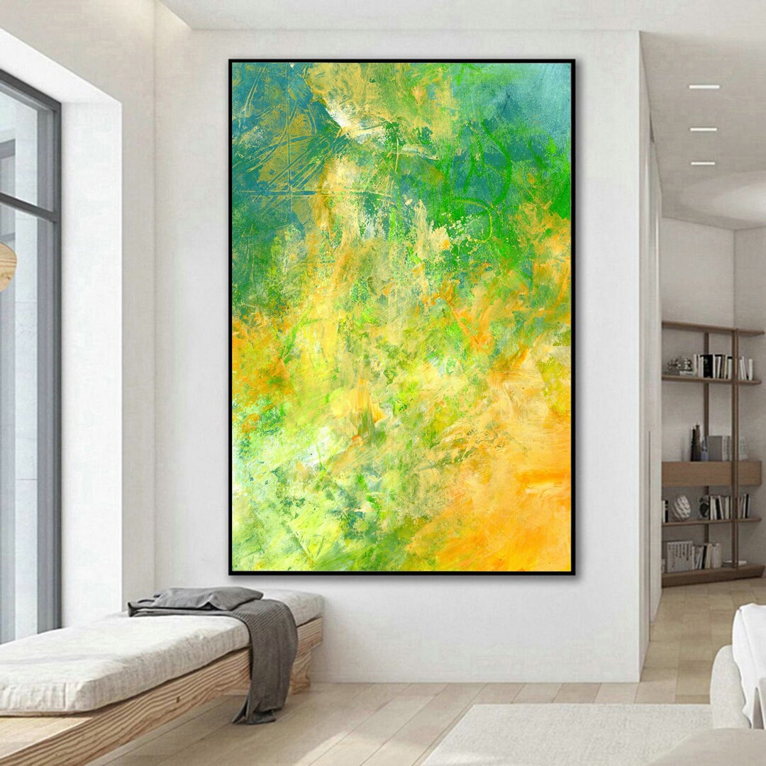 Abstract Art on Canvas| Yellow Green Blue Ochre Extra Large Abstract ...