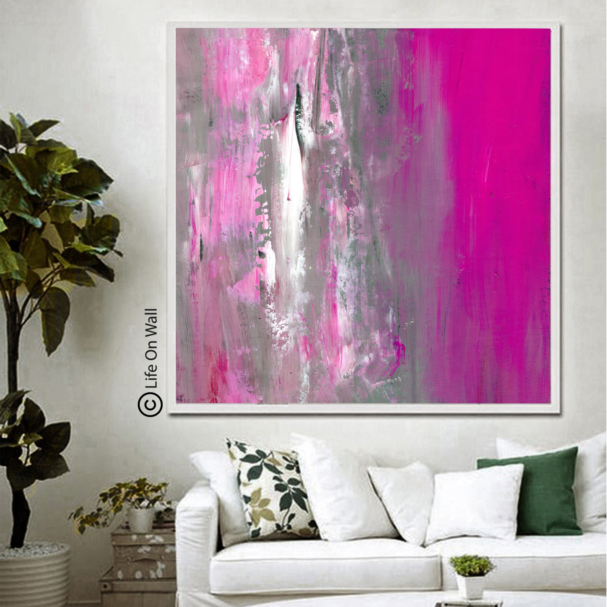 Abstract painting original pink gray white Original Abstract Etsy