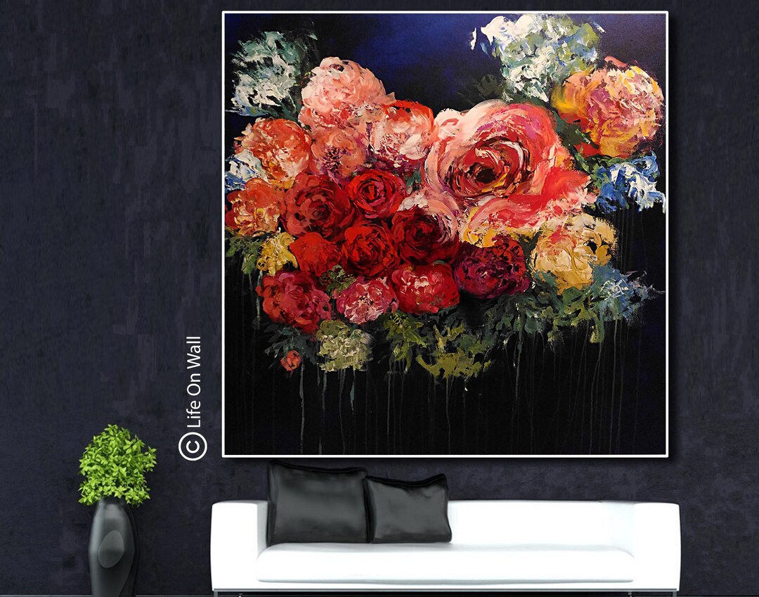 Textured Rose Canvas Art | Hand-painted Floral 3D Impasto Painting - Etsy
