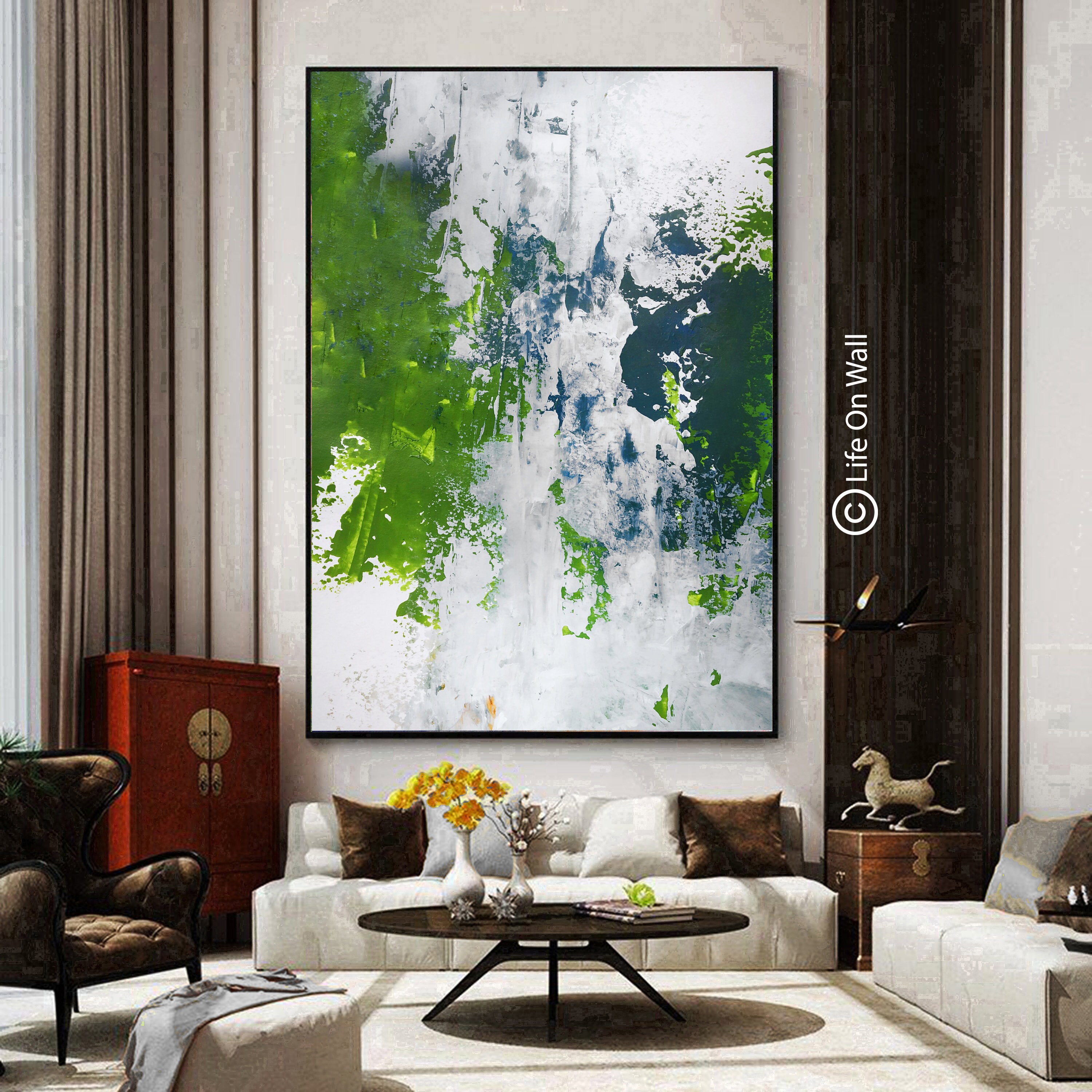 Bedroom abstract art original green white bluelarge original Etsy