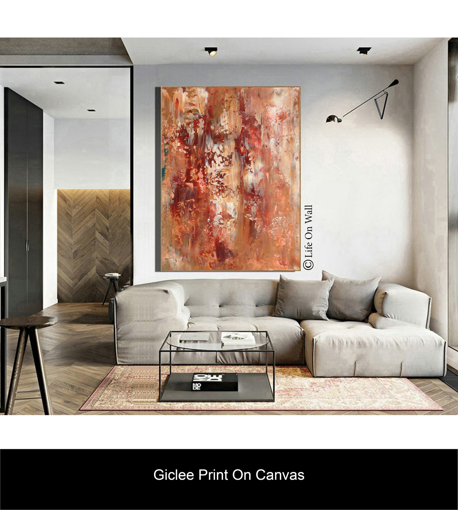 Living room decor Art Print on canvas Beige brown white Etsy