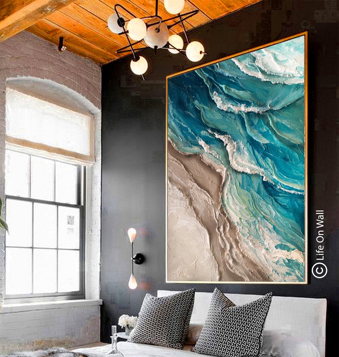 Seascape Abstract Painting | Ocean Wave Impasto Textured Beach Art - Etsy