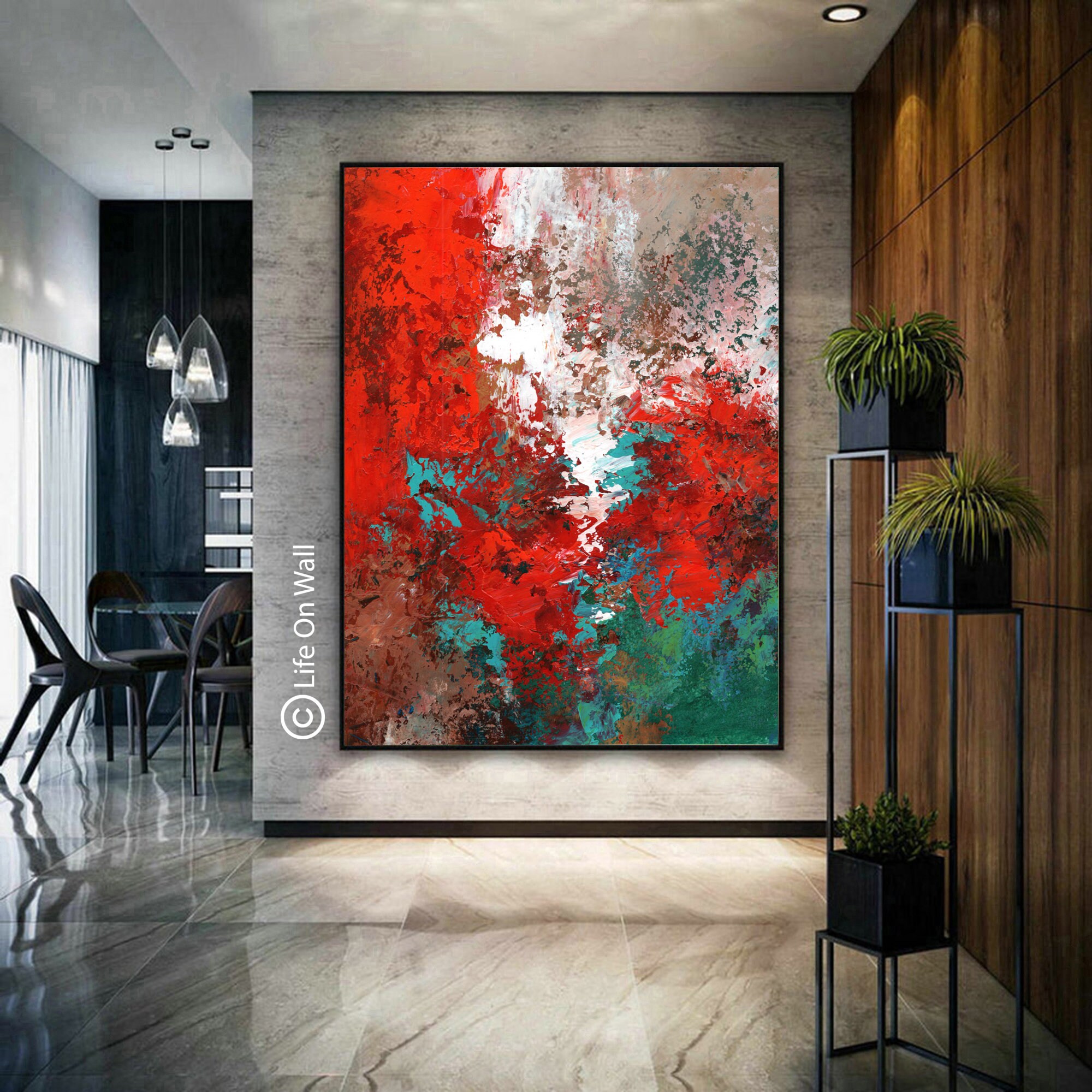 Hand Painted Abstract Art teal red white brown Abstract art Etsy