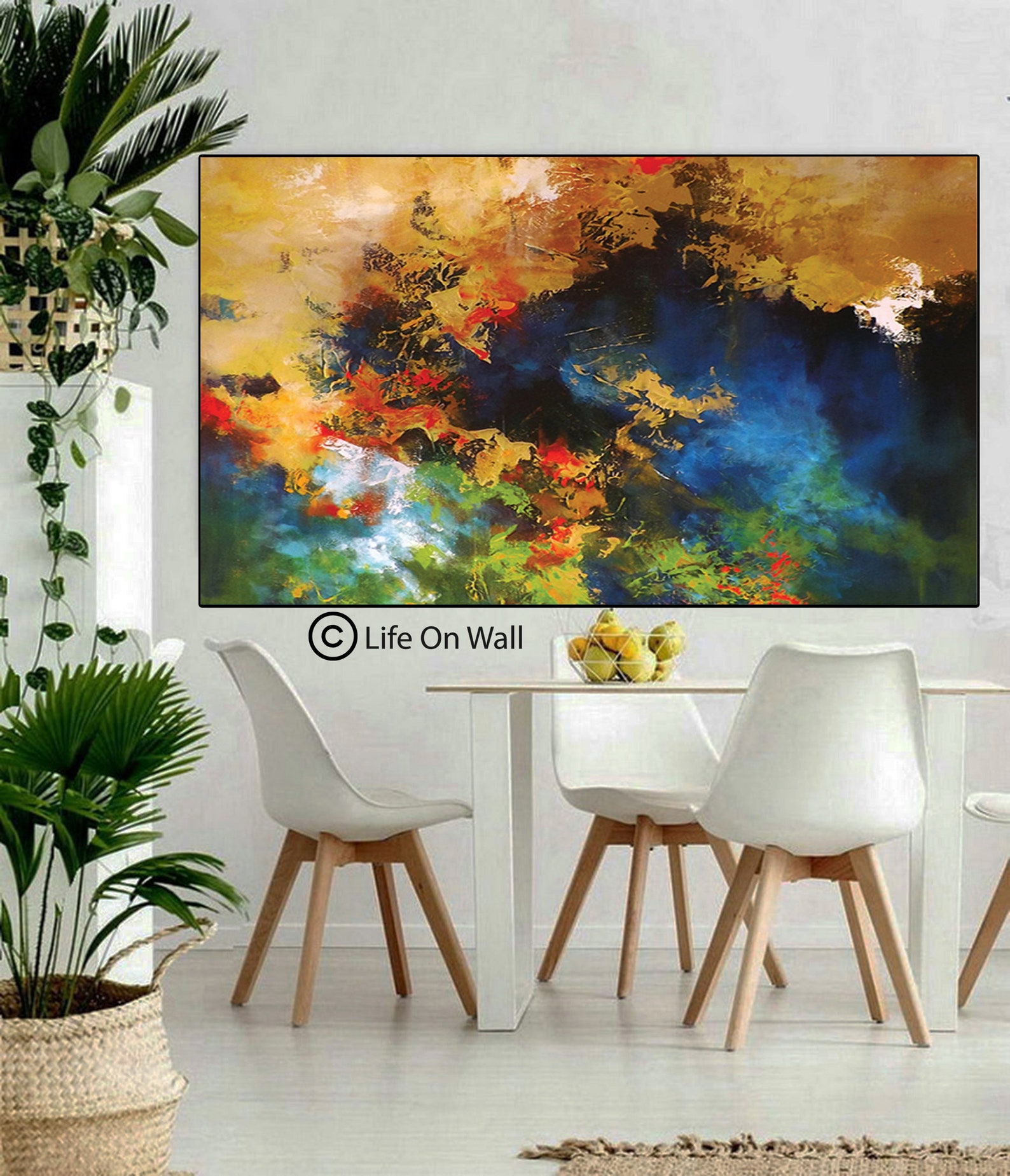 Large Gold Framed Abstract Canvas Art Gold Blue Green Ready - Etsy