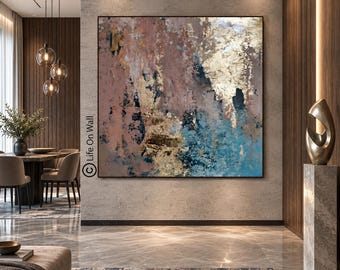 Original Blue Pink Gold Abstract Painting | Hand Painted Textured Wall Art | Organic Modern Decor