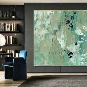 Green Gray White Black Abstract Art on Canvas | Extra Large Abstract Art | Abstract Canvas Art | Colorful Wall Decor | Art for Office Decor