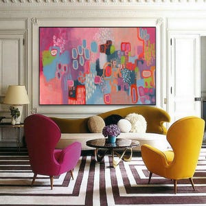 Intuitive Art Print | Mark Making Abstract Print | Pink and Blue Abstract Painting Print | Abstract Wall Art Print | Art Print on Canvas
