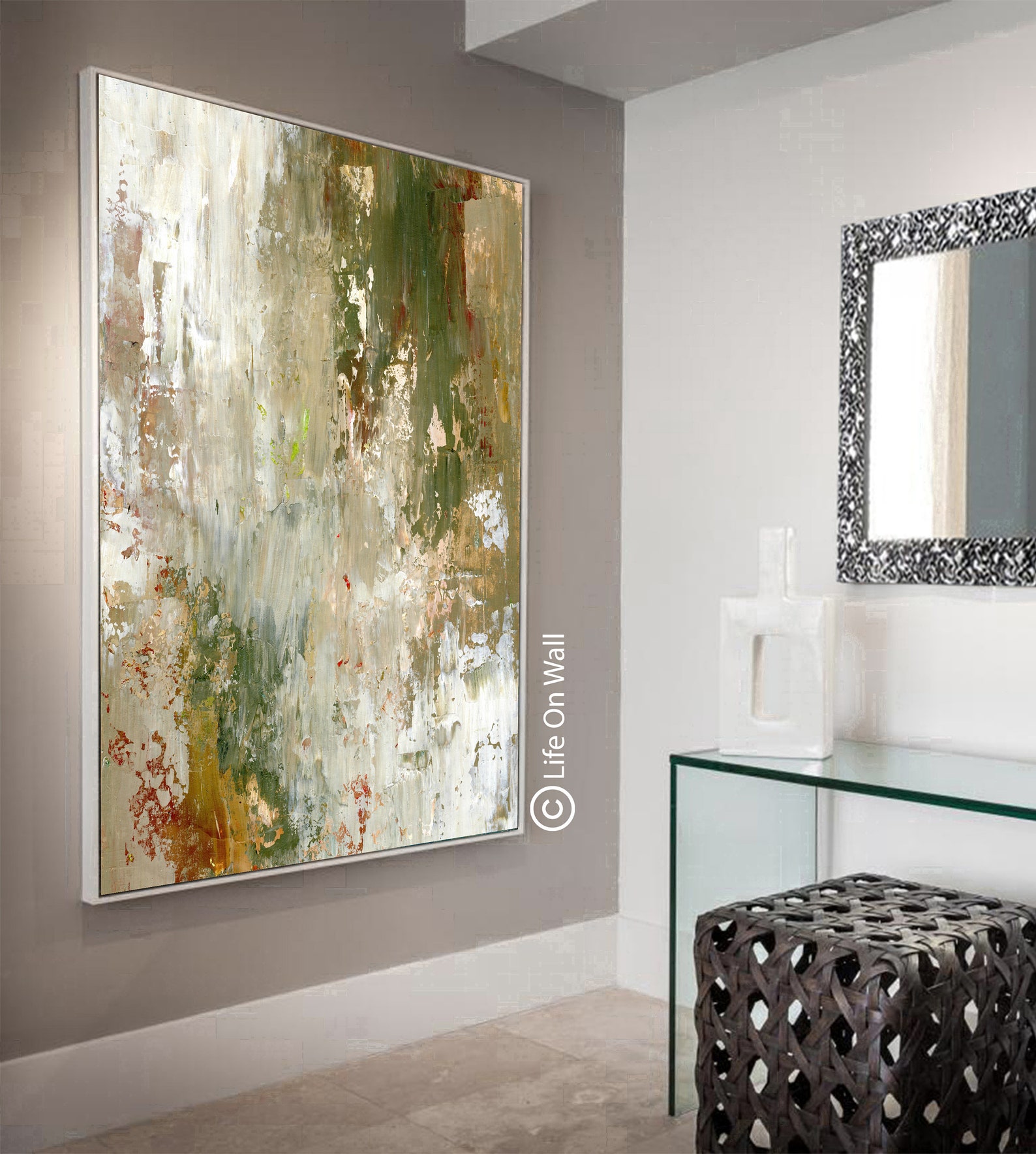 Original Abstract Art white green brown gray Neutral abstract Etsy