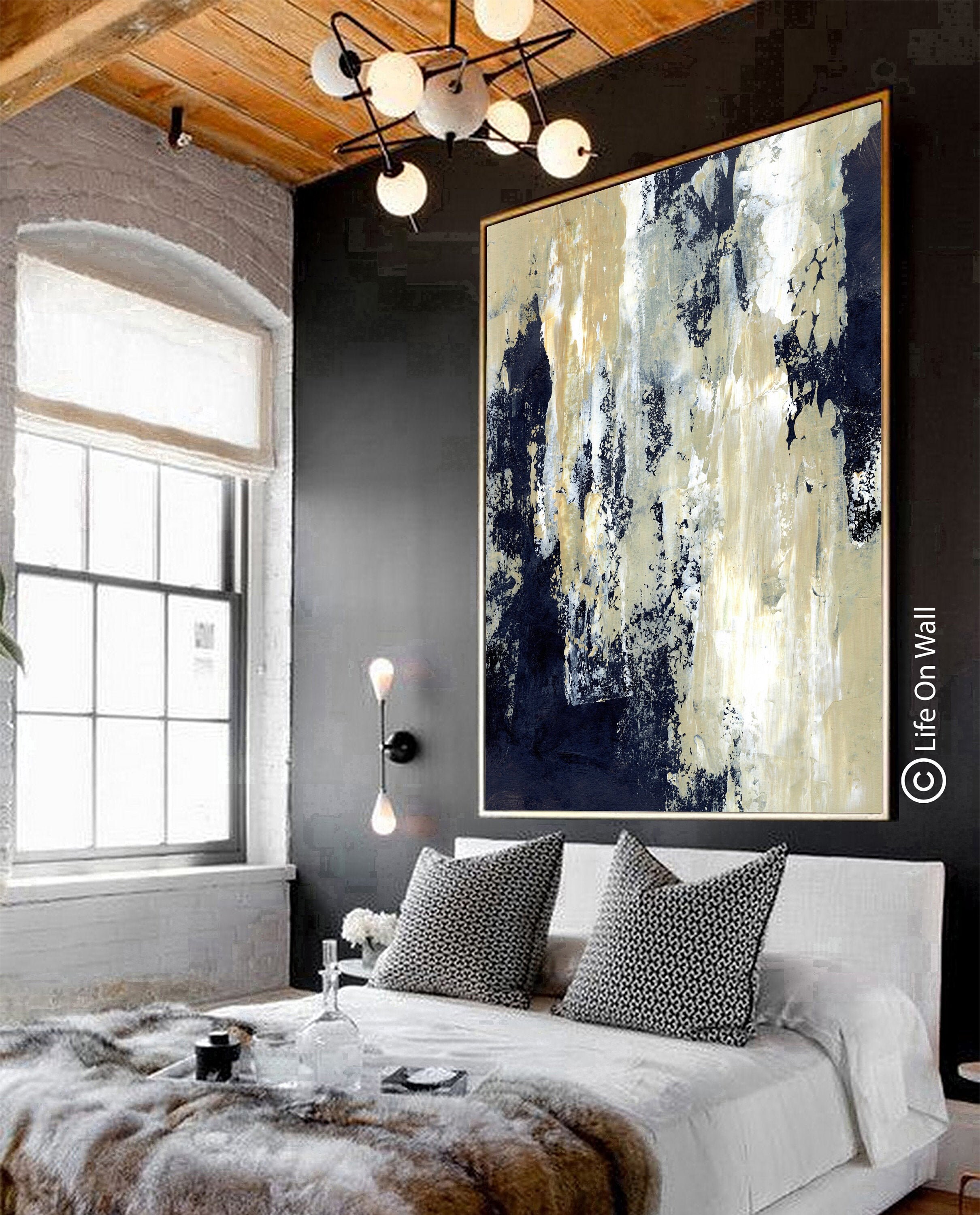 Bedroom abstract art original blue beige white oversize Etsy