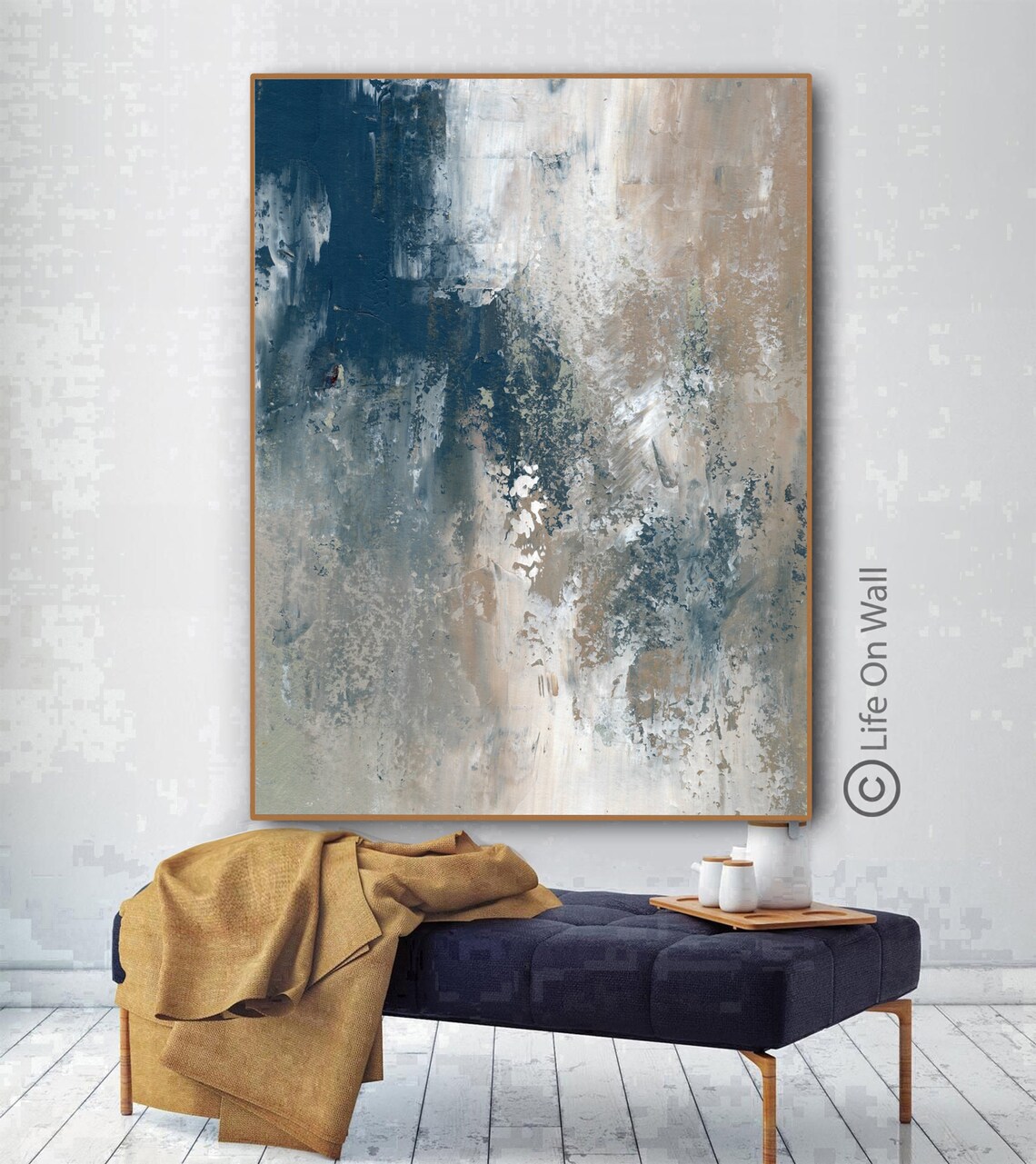 Bedroom abstract painting original blue beige white oversize Etsy
