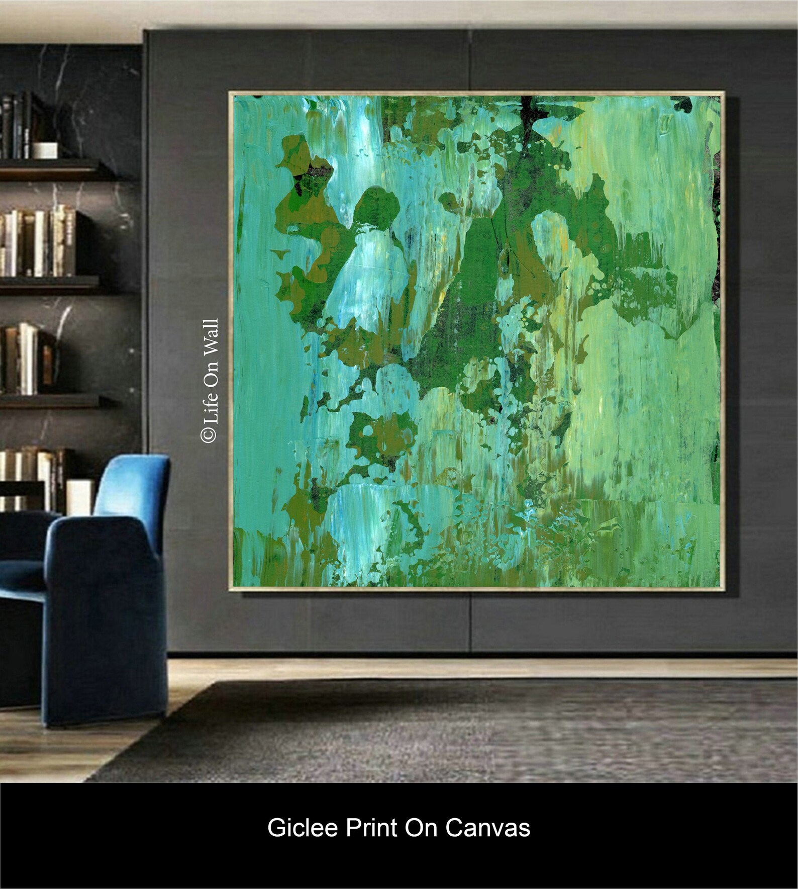 Artsy interiors decor Print on canvas Teal green blue white Etsy