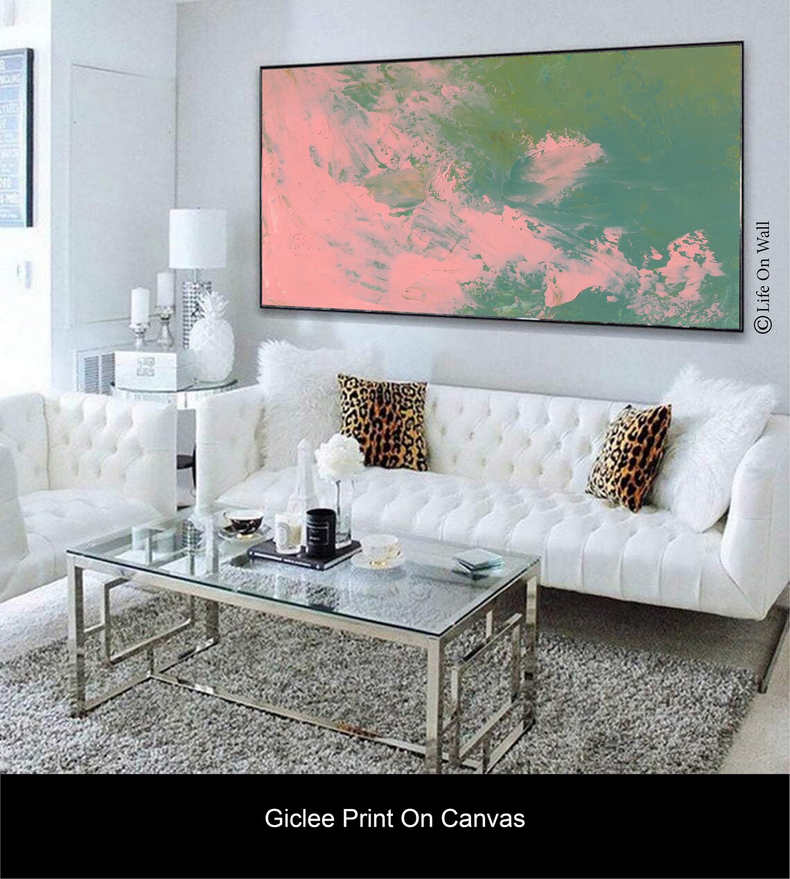 Pink green abstract wall art print Abstract canvas print Etsy