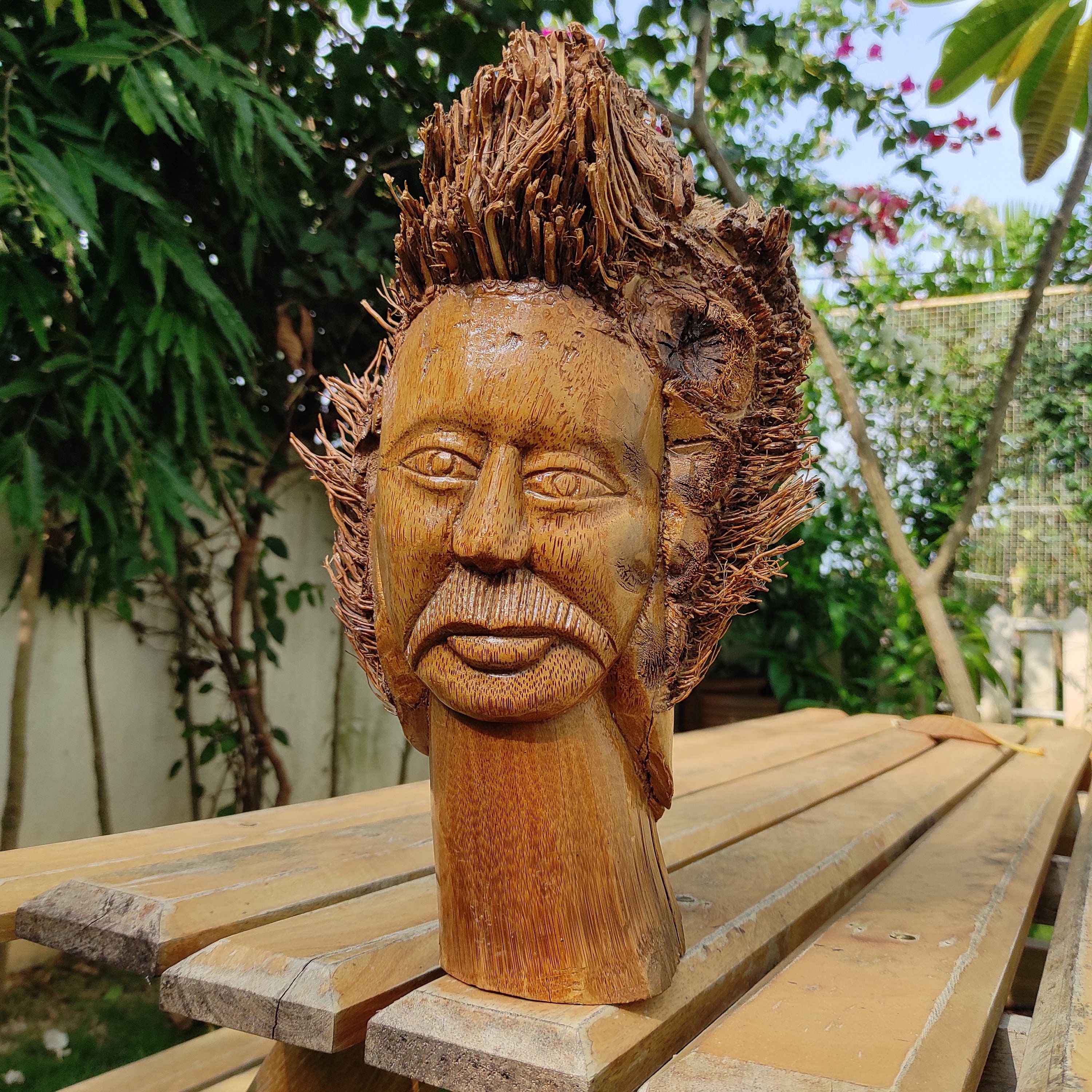 50s ビンテージ 木彫り 彫刻 女性像 胸像 バスト ハンドメイド 当時物