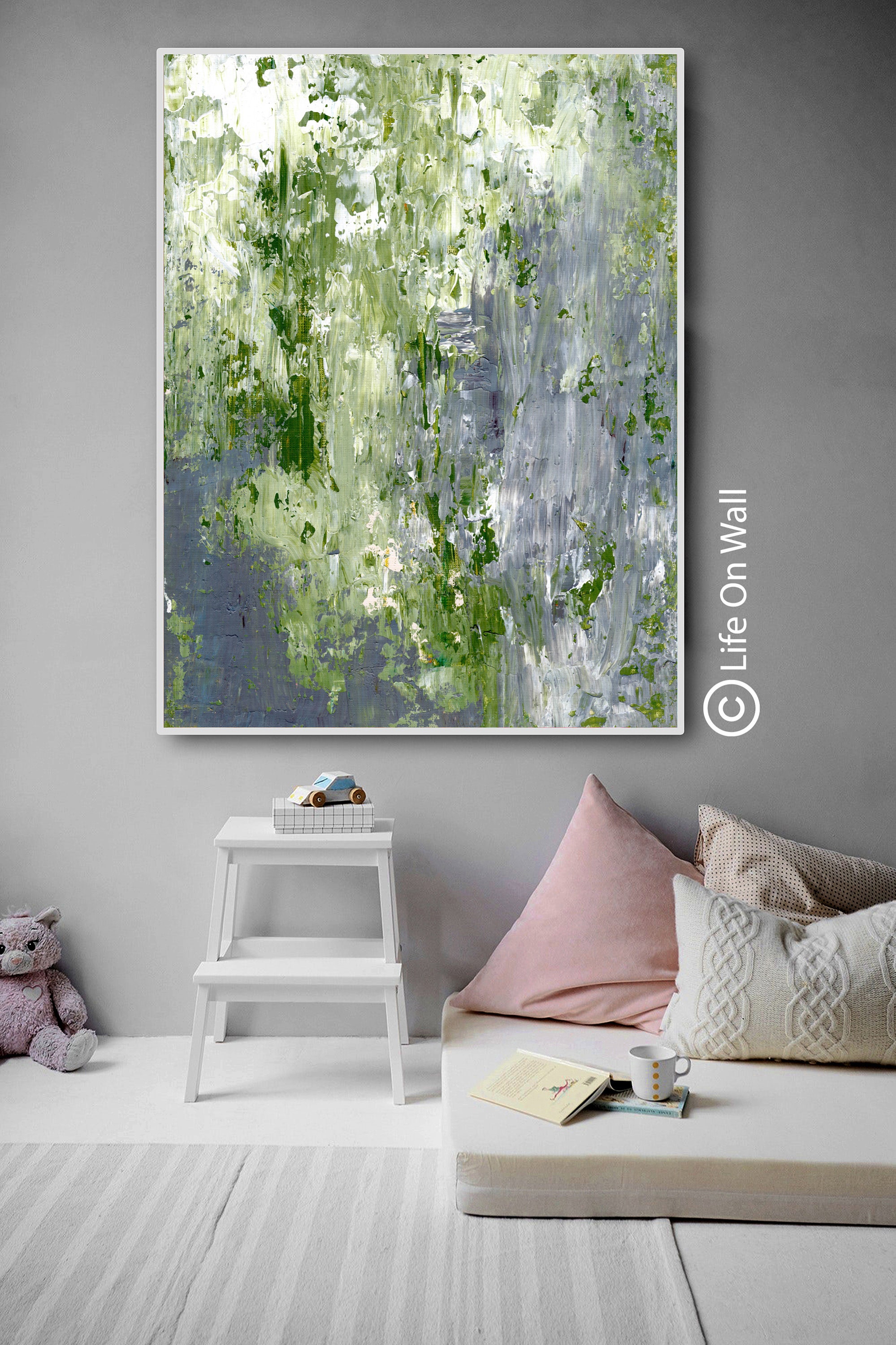 Original Abstract Art green gray white Neutral Abstract art Etsy