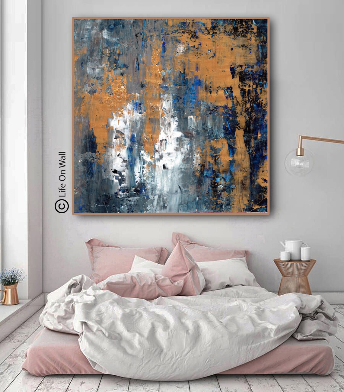 Extra Large abstract original painting blue gold gray white Etsy