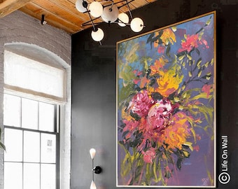 Textured Abstract Rose Impasto Art | Hand-Painted Floral Canvas